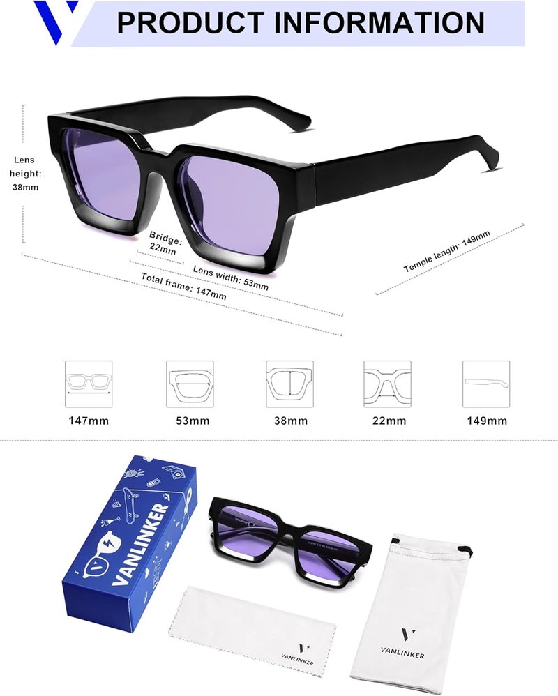 VANLINKER Thick Square Sunglasses for Men Women Retro Chunky Rectangle Shades UV400 Protection VL9731 - Image 5